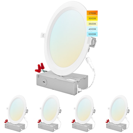 Luxrite 8 Inch Ultra Thin LED Recessed Downlights 5 CCT Selectable 2700K-5000K 23W 1800LM Dimmable 4-Pack LR23733-4PK